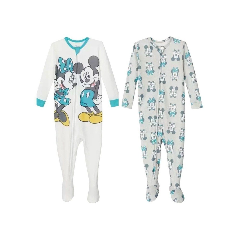 Disney Baby Mickey Minnie Mouse 2 Pack Footed Sleeper Pajamas White Grey 12M New